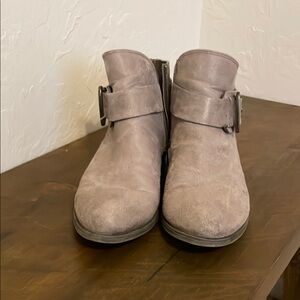 Gray Buckle Ankle Boots